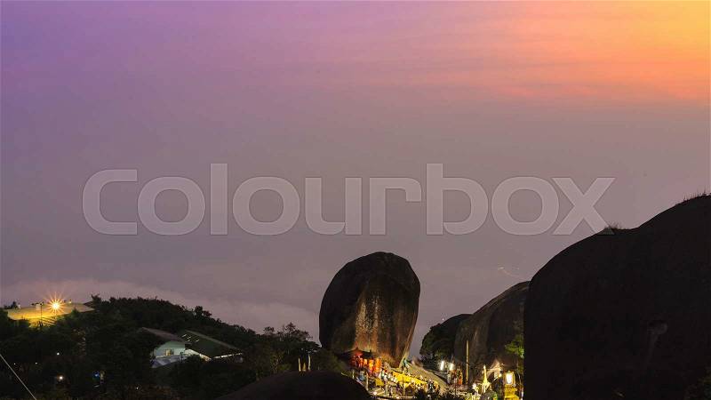 Beautiful twilight festival worship Buddha\'s footprinte at Khao Khitchakut in Chantaburi, Thailand, stock photo