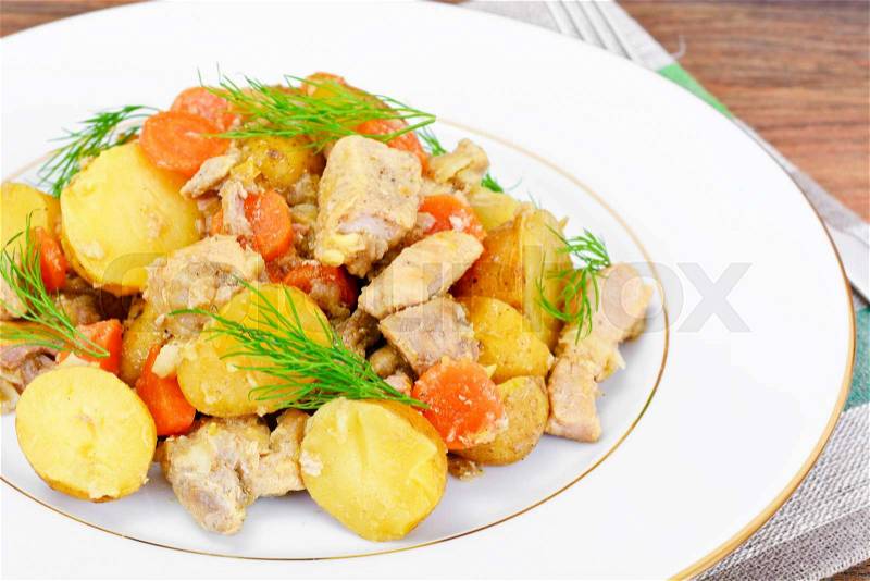 Stewed Quince with Potatoes, Carrots, Onions and Meat Studio Photo, stock photo