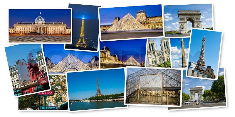 Set of Paris photos arranged in frame, stock photo
