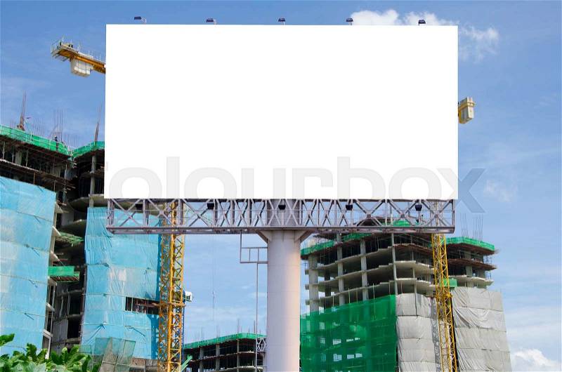 Blank billboard for advertisement on the construction site, stock photo