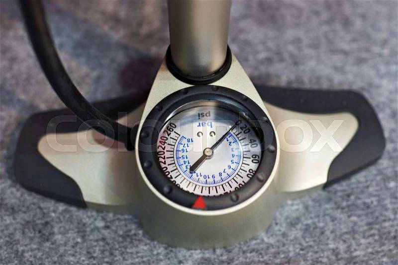 Manometer pump for bike close-up, stock photo