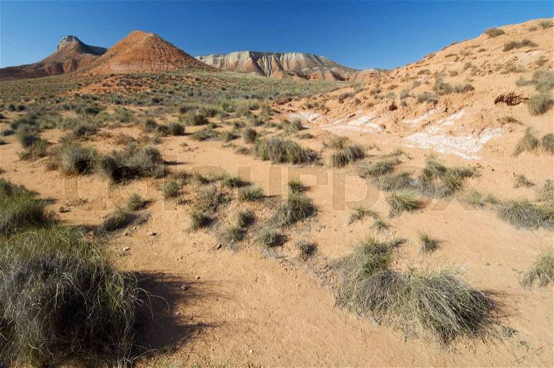 Arid landscape in Zaragoza province, Aragon, Spain, stock photo