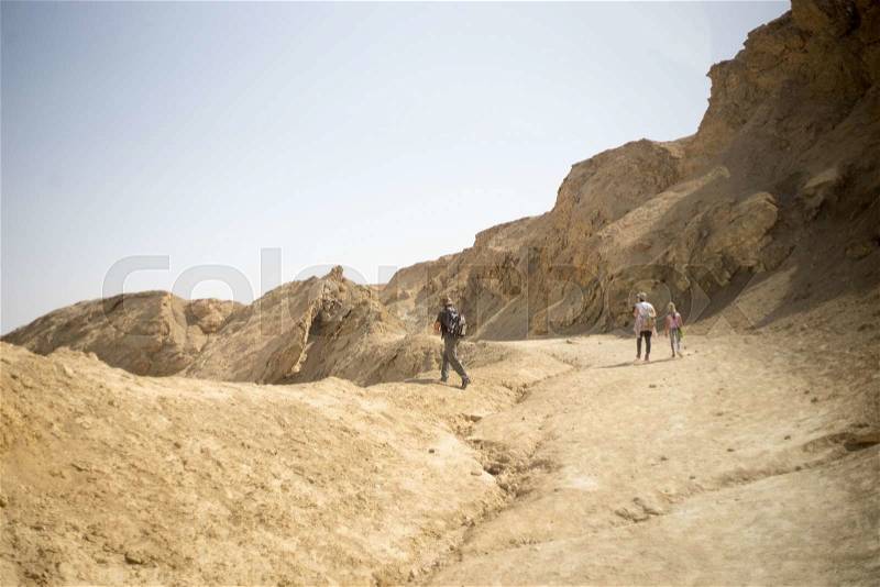Travel in Israeli Judean desert with family, stock photo