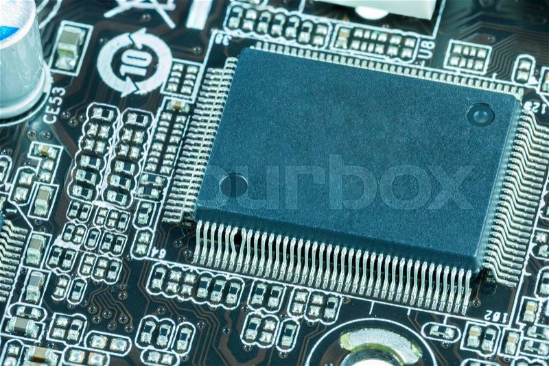 Close up image electrical circuit mother board from computer, stock photo