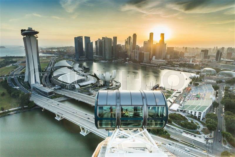 SINGAPORE-FEB 1, 2015 : Singapore skyline of marina bay in Singapore view from Singapore Flyer, stock photo