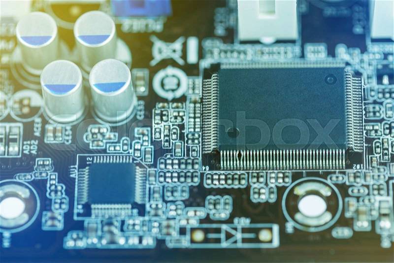 Close up image of electrical circuit mother board from computer , stock photo