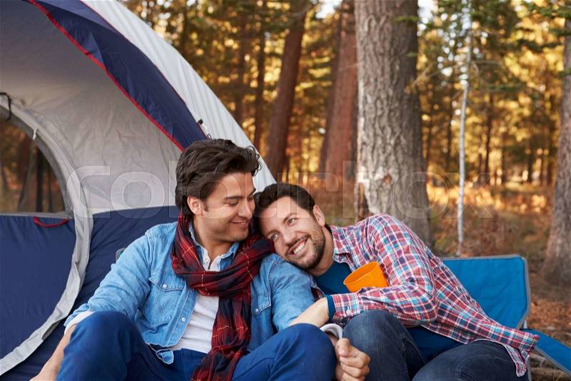 Male Gay Couple On Autumn Camping Trip, stock photo