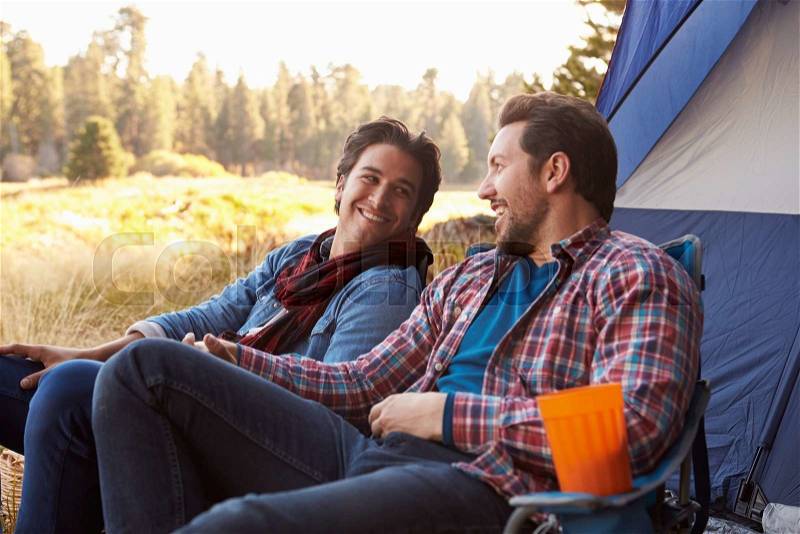 Male Gay Couple On Autumn Camping Trip, stock photo