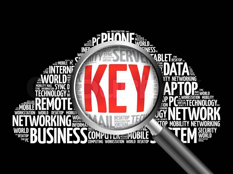 KEY word cloud with magnifying glass, business concept, stock photo