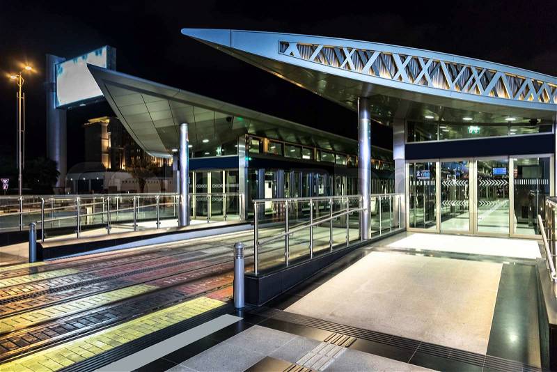 New modern tram station in Dubai, United Arab Emirates, stock photo