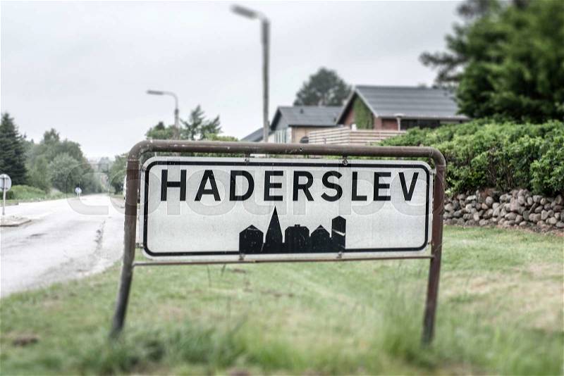City sign of Haderslev in Denmark, stock photo