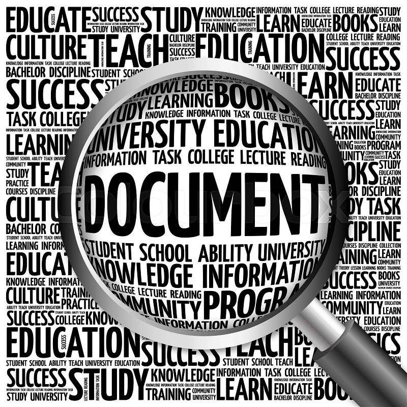 DOCUMENT word cloud with magnifying glass, concept, stock photo