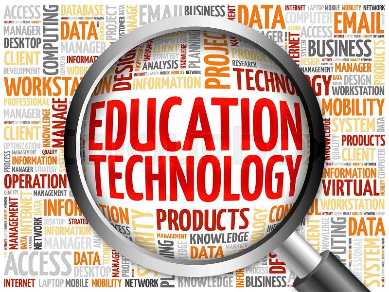 Education Technology word cloud with magnifying glass, business concept, stock photo
