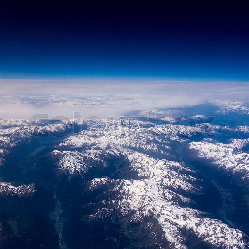 Landscape of Mountain. view from the airplane window, stock photo