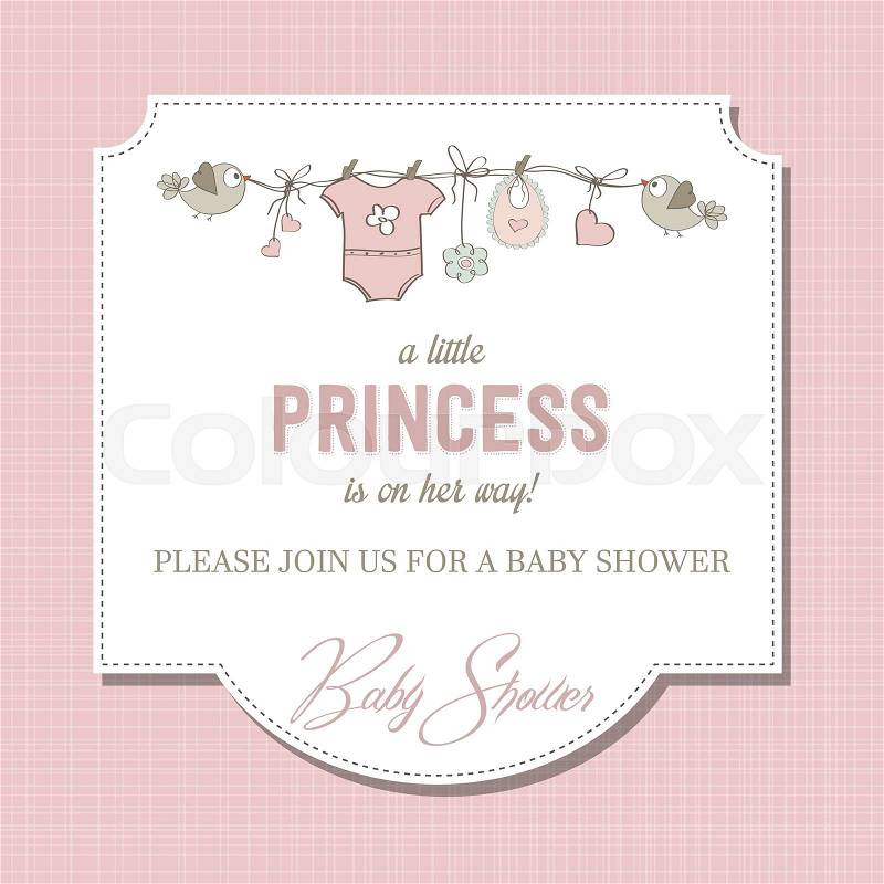 Shabby chic baby girl shower card, vector illustration, vector