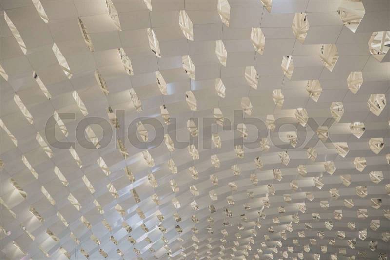 Futuristic interior wall element of modern bionic architecture. Glass and metal, stock photo