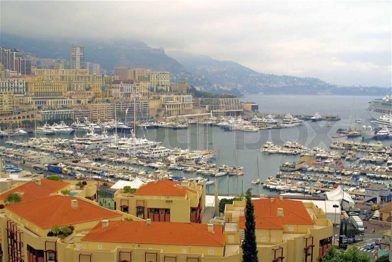 Bird view of sea port of Monte-Carlo, Monaco, stock photo
