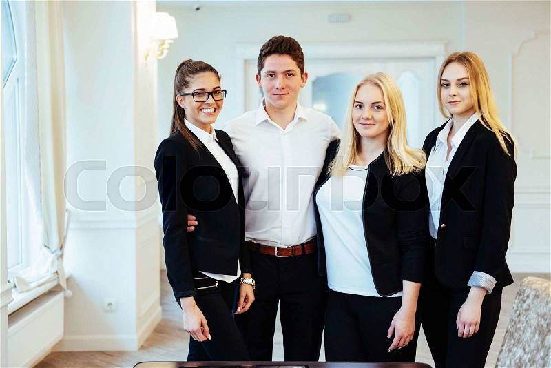 Group of students looking happy and smiling, stock photo