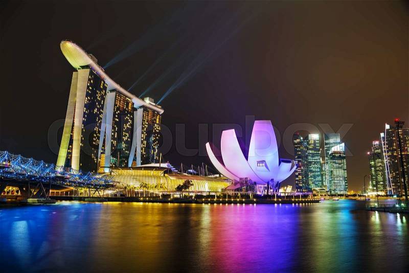 SINGAPORE - NOVEMBER 06: Overview of the marina bay with Marina Bay Sands on November 06, 2015 in Singapore, stock photo