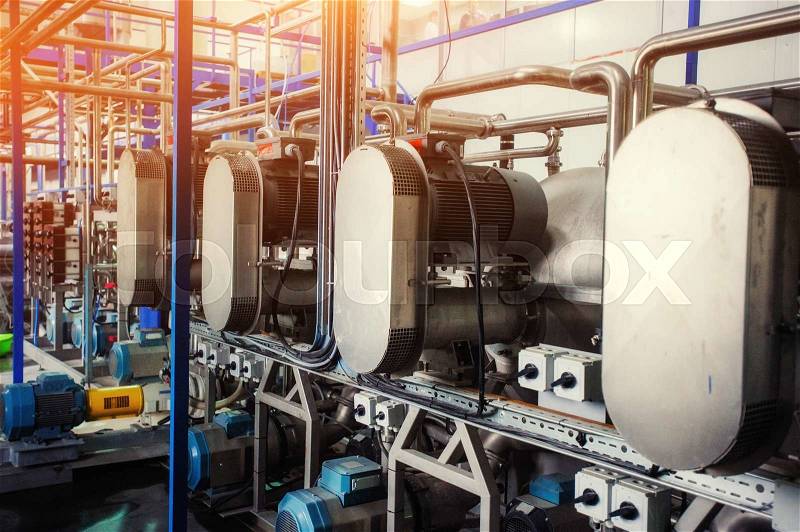 Equipment of the technology for making starch, cleaning and processing at the plant, stock photo