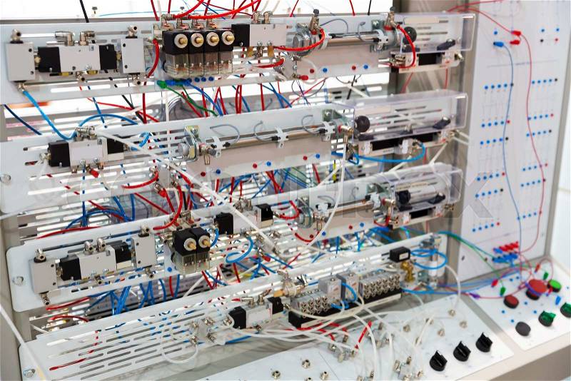Modern electro panel for control in the factory, stock photo
