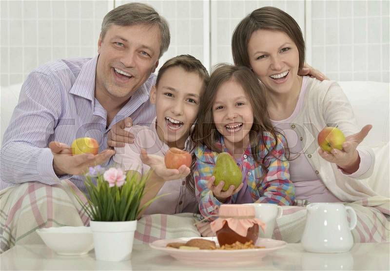 Portrait of a Happy family in a room, stock photo
