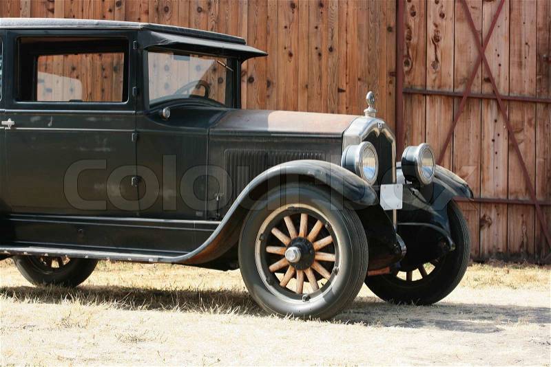 The car of times of Great depression near factory on whisky manufacture, stock photo