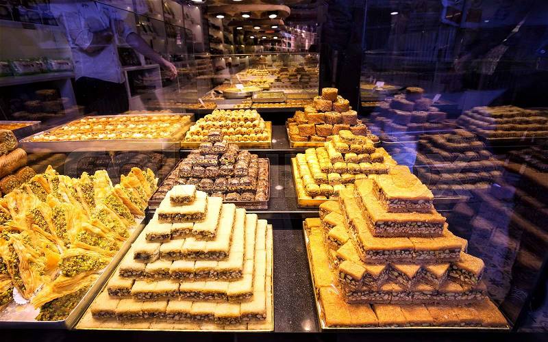 Shop window with Turkish sweets. Istanbul, stock photo