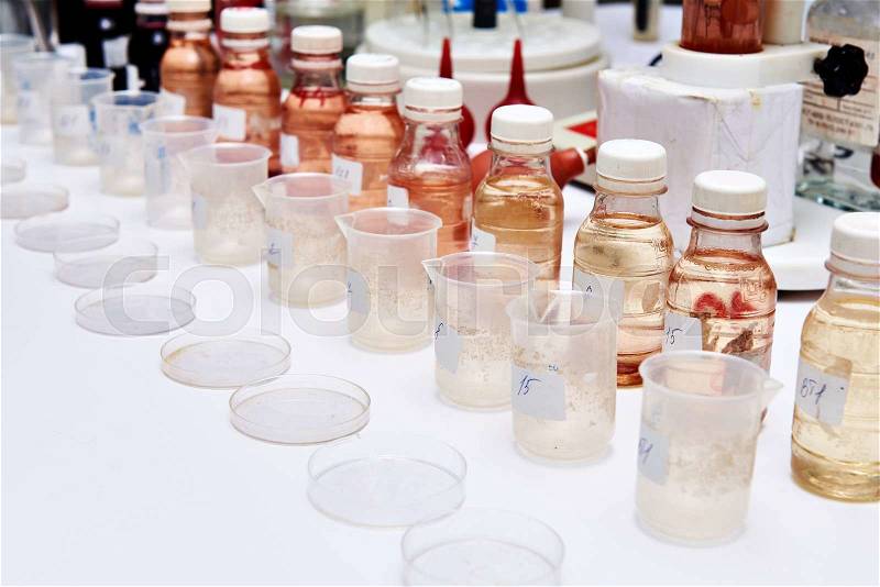 Research of biological material in the biochemical laboratory, stock photo