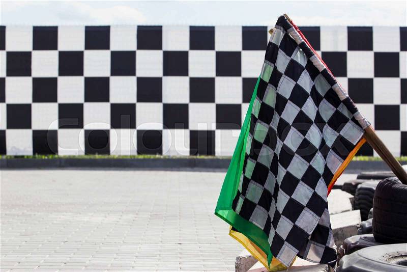 The finish flag at a sports track, stock photo