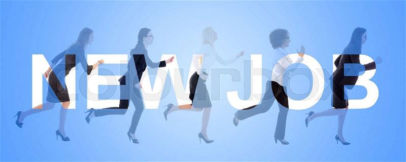 Business and job search concept - side view of running business women, stock photo