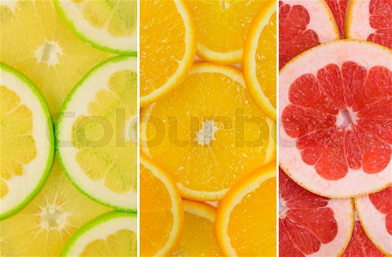 Fruit Mix of sweetie fruit, orange and grapefruit fruit texture macro, stock photo