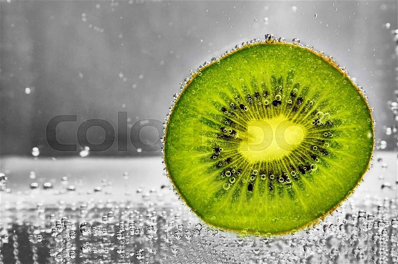 Cut kiwifruit water. design element, stock photo