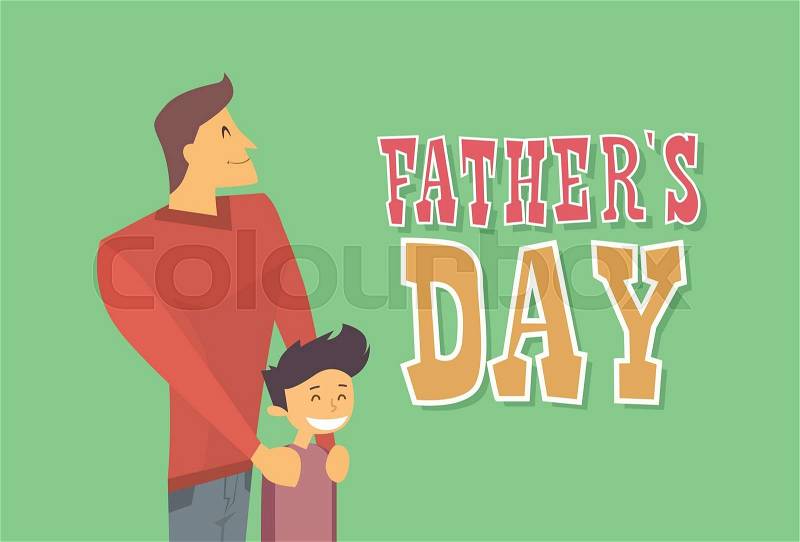 Father Day Holiday, Dad Embrace Son Flat Vector Illustration, vector