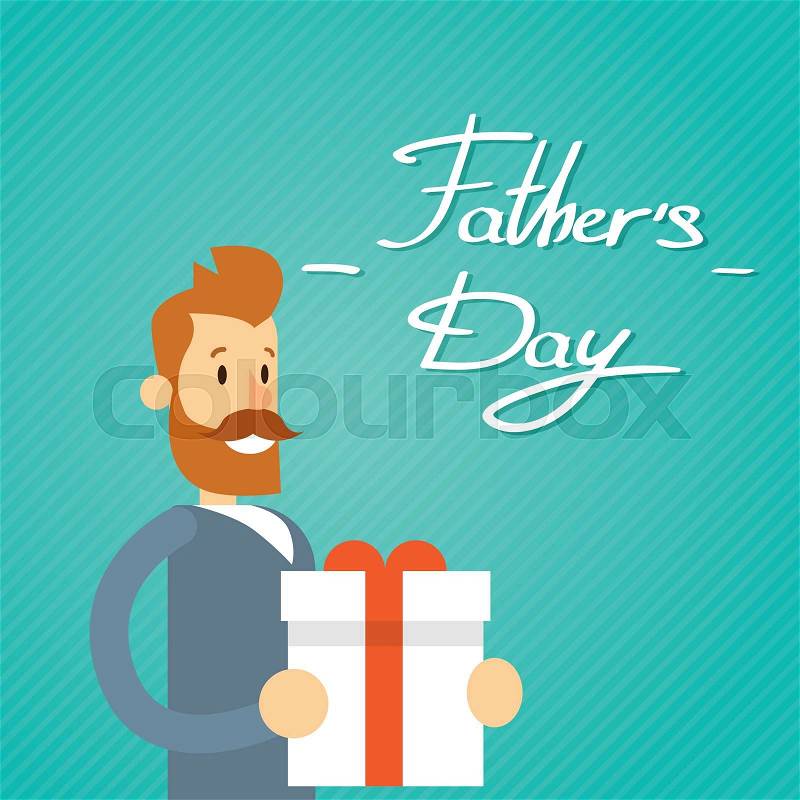 Happy Father Day Holiday, Man Dad Hold Present Box Flat Vector Illustration, vector
