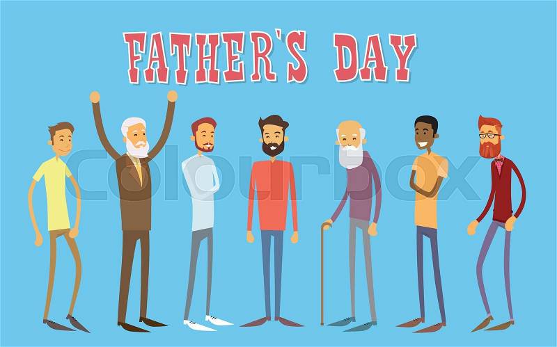 Man Group Generation Happy Father Day Holiday Banner Flat Vector Illustration, vector