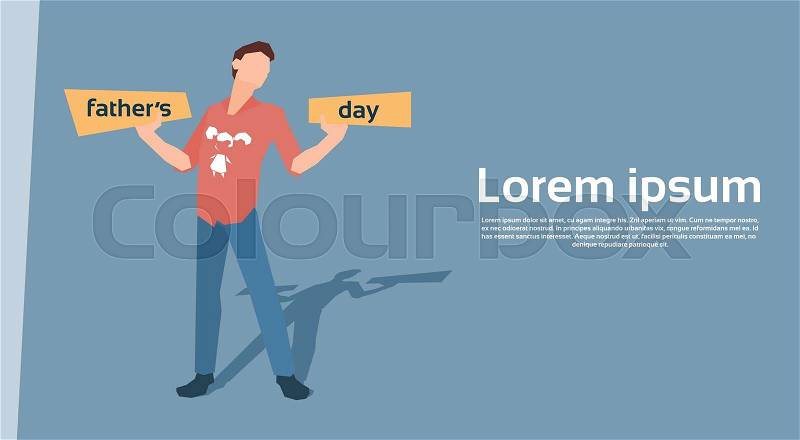 Man Hold Plate Father Day Holiday Flat Vector Illustration, vector