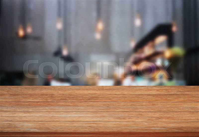 Top wooden table with blurred cafe background, stock photo, stock photo