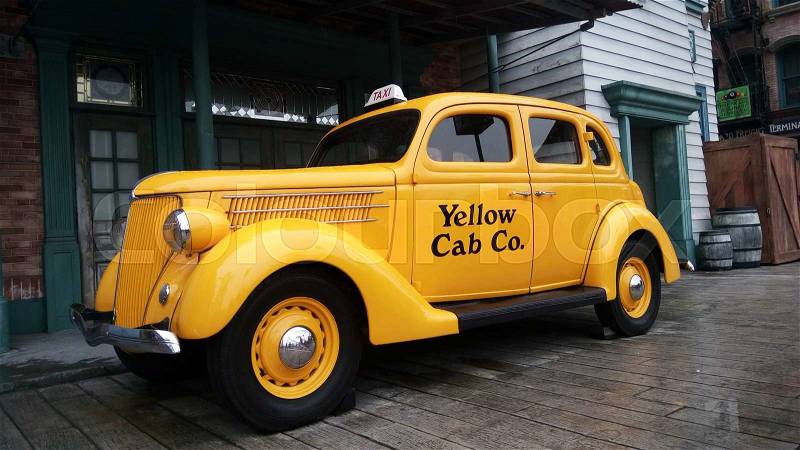 SINGAPORE, MAY 29, 2016: Yellow Car in Universal Studios at Singapore in Sentosa island, Singapore, stock photo