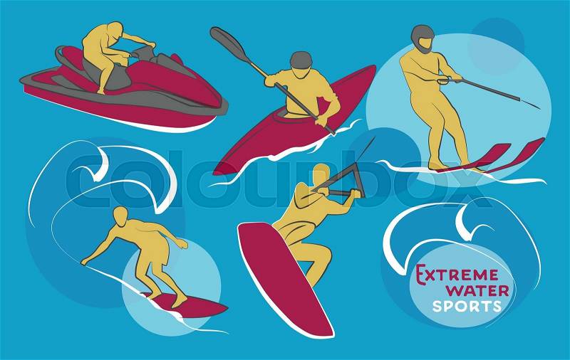 Extreme water sports icons. Vector illustration, EPS 10, vector