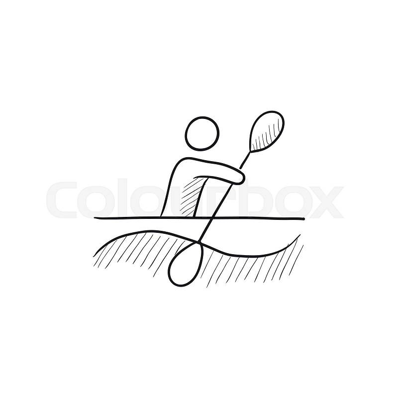 Man kayaking vector sketch icon isolated on background. Hand drawn Man kayaking icon. Man kayaking sketch icon for infographic, website or app, vector