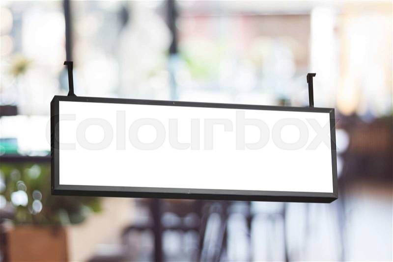 Blank signboard with blurred cafe background, stock photo, stock photo