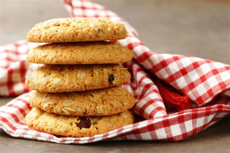 Homemade round cookies with nuts and oatmeal, stock photo