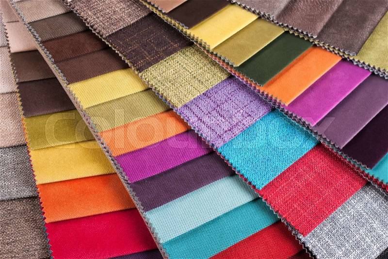 Color samples of the upholstery fabric in the assortment, stock photo