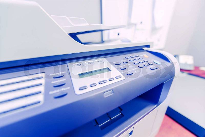Office Network Printer. Network Printing in the Office Area. Printer Closeup Photo, stock photo