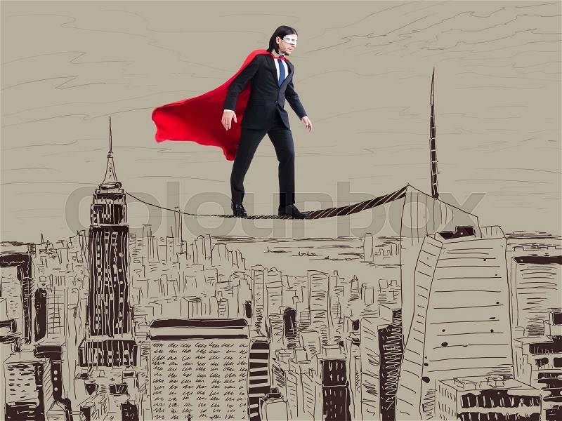 Superman and the city in concept, stock photo
