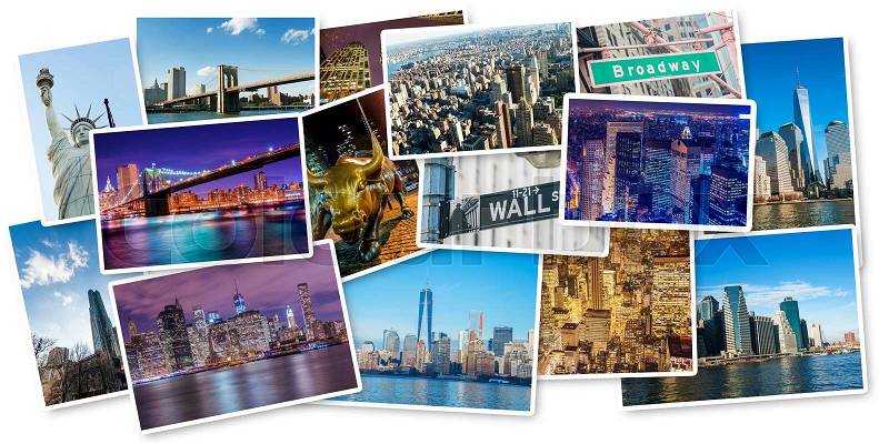 Set of New York photos arranged in frame, stock photo
