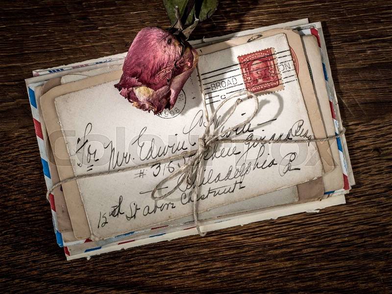 Old love letters in a bunch. remembering the great love long ago, stock photo