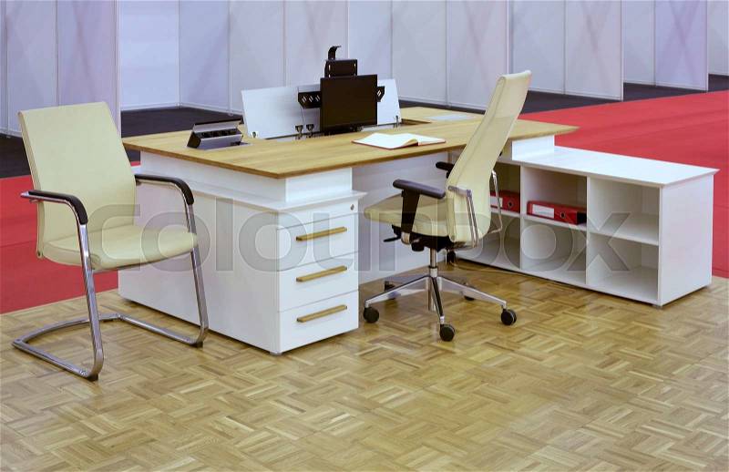 Small Office Desk Furniture Setup, stock photo