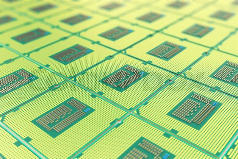 Modern central computer processors CPU, industry concept close-up view with depth of field effect, stock photo